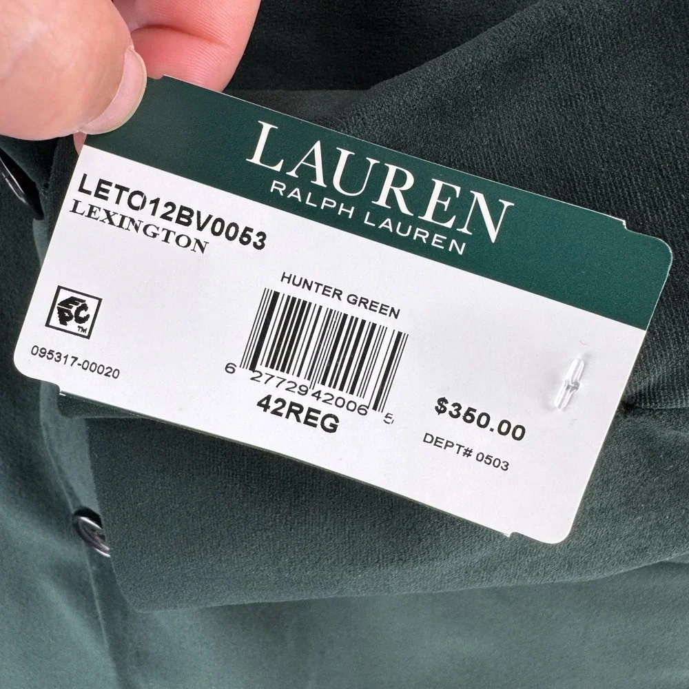 Lauren Ralph Lauren Sport Coat Blazer Mens‎ 42 Hunter Green Velvet Lexington NEW